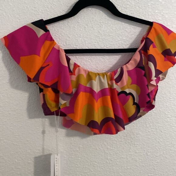 NWT-TRINA TURK-WOMEN'S FAN FAIRE OFF THE SHOULDER RUFFLE BANDEAU SWIM TOP-SIZE 6 - Picture 10 of 14